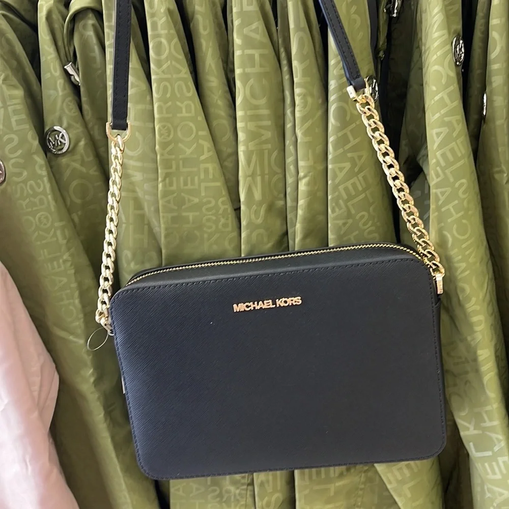 Michael Kors Jet Set Item Large East West Zip Crossbody Leather Black - Picture 10 of 16